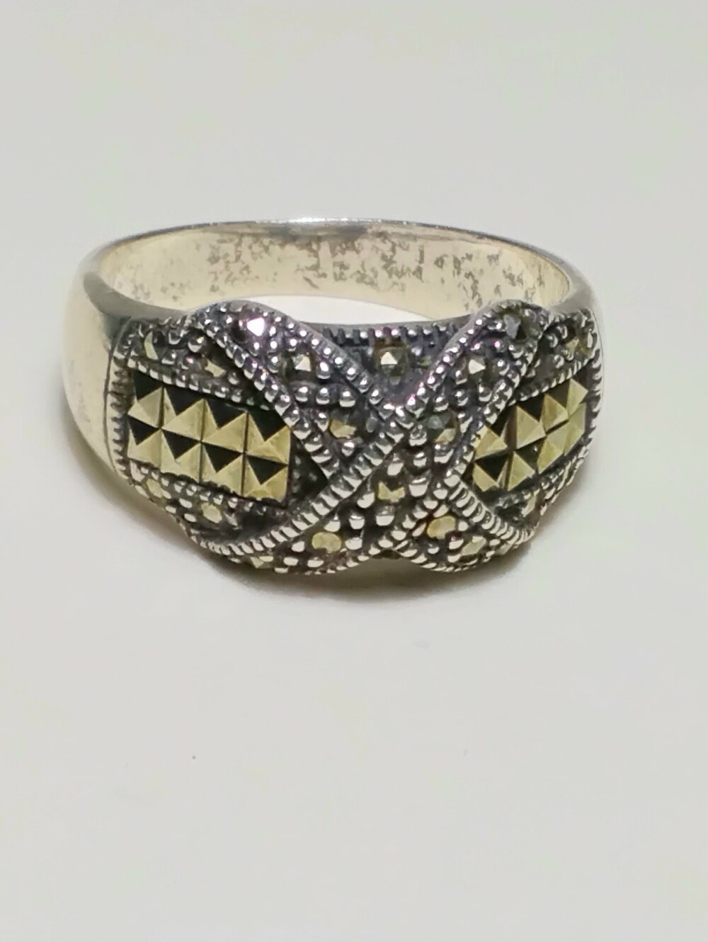 925 Silver Marcasite Ring Sz 8-1/2